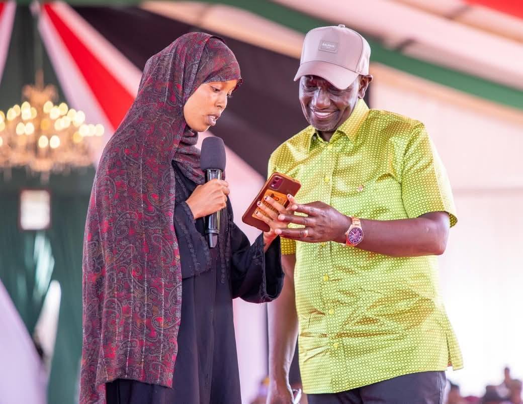 President William Ruto during the NYOTA Project Business grants disbursement in North Easteb 