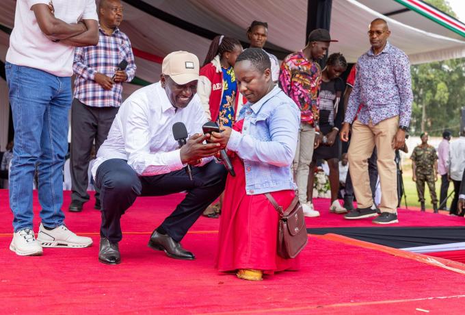 President William Ruto at Gusii Stadium in Kisii county during the Business Start-up Capital disbursement.