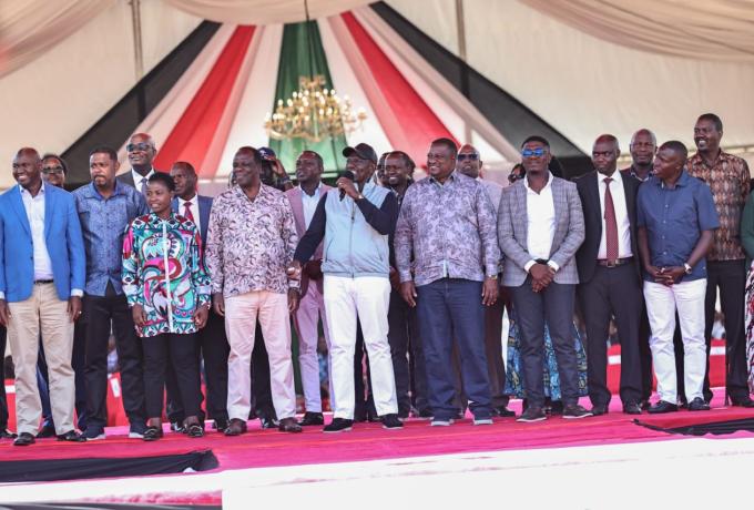 President William Ruto alongside other leaders during the launch of the second cohort of NYOTA Project Business support component for the North Rift region. 